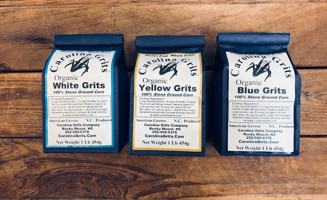 Carolina Grits Organic Sampler Set - 3 pack - (White, Yellow & Blue Grits)